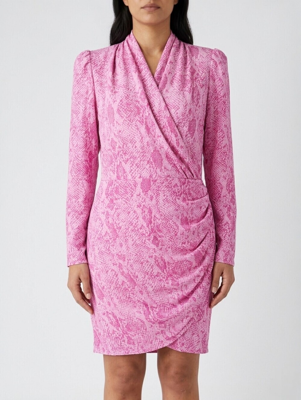 NWT STINE GOYA Clem Pink Snake Print Mini Dress Puff Sleeve Faux Wrap M